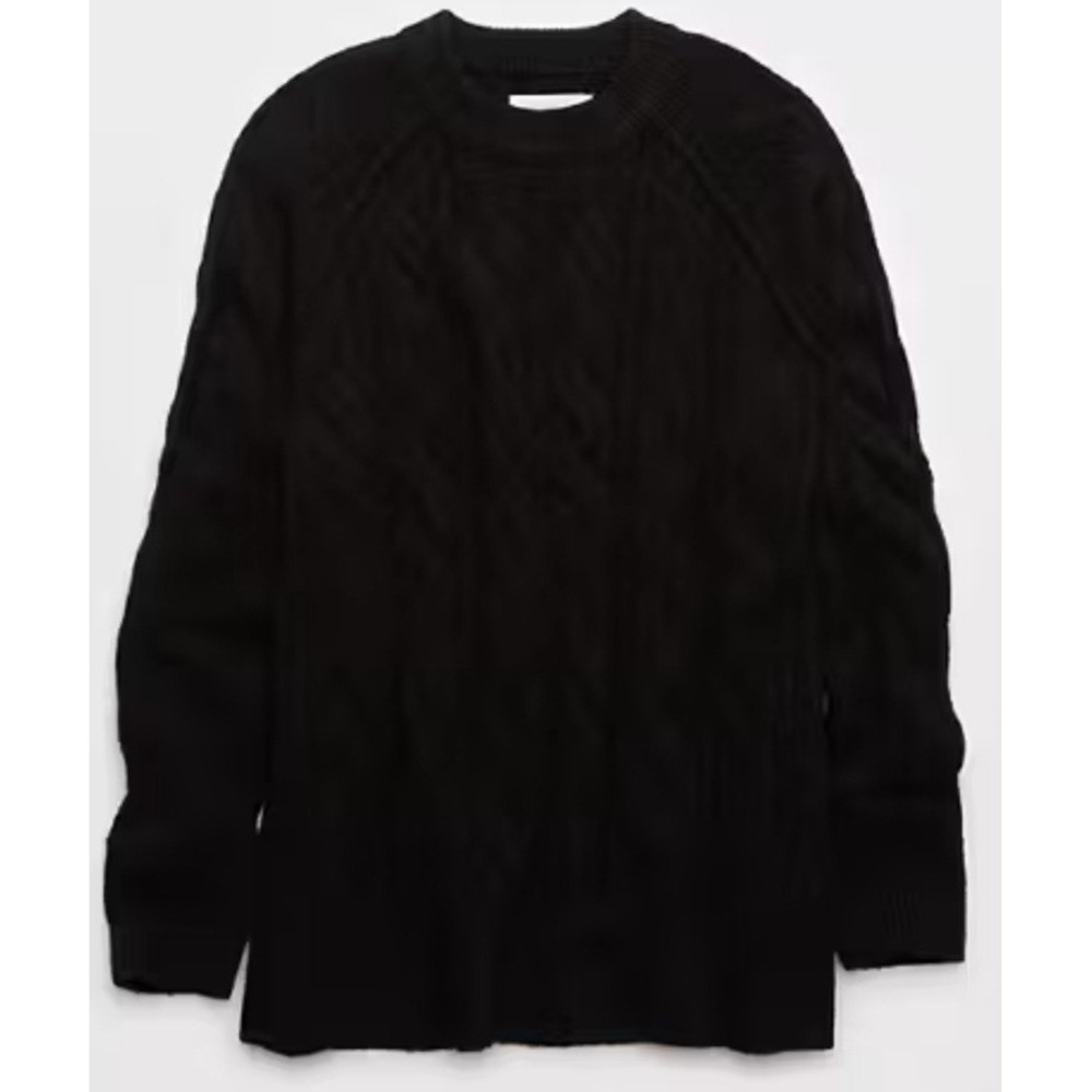 Aerie Oversized Happy Place‎ Cable Sweater Knit Tunic Soft Cozy Black Womens M